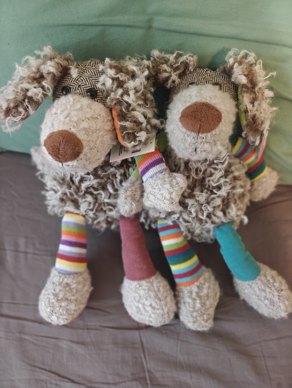 Set of 2 GANZ Ollie Gray Curly Fur Dog Stuffed Animal Plush w/ Tags